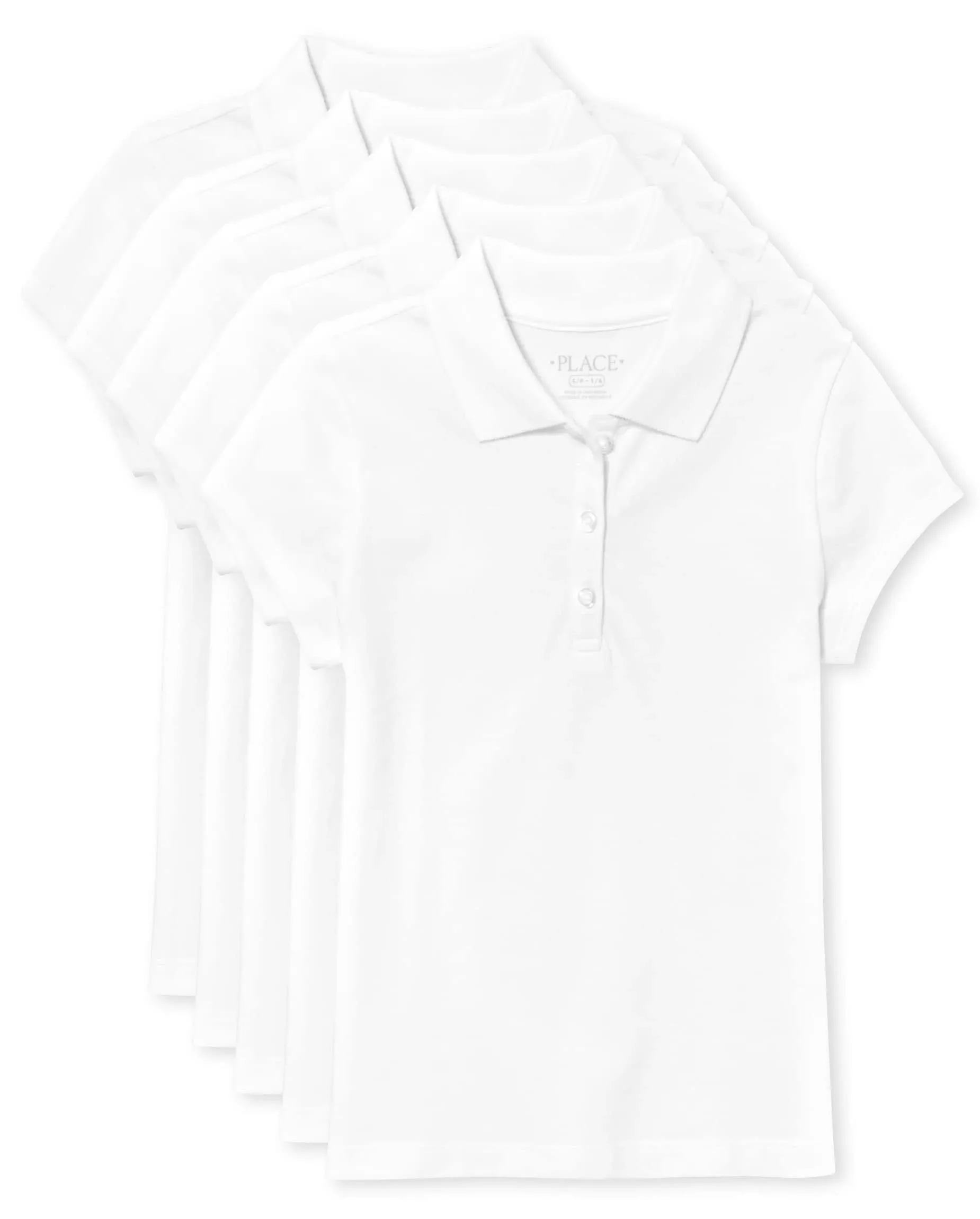 The Children's Place Girls' 5 Pack Short Sleeve Ruffle Pique Polo, White, Large(Plus)