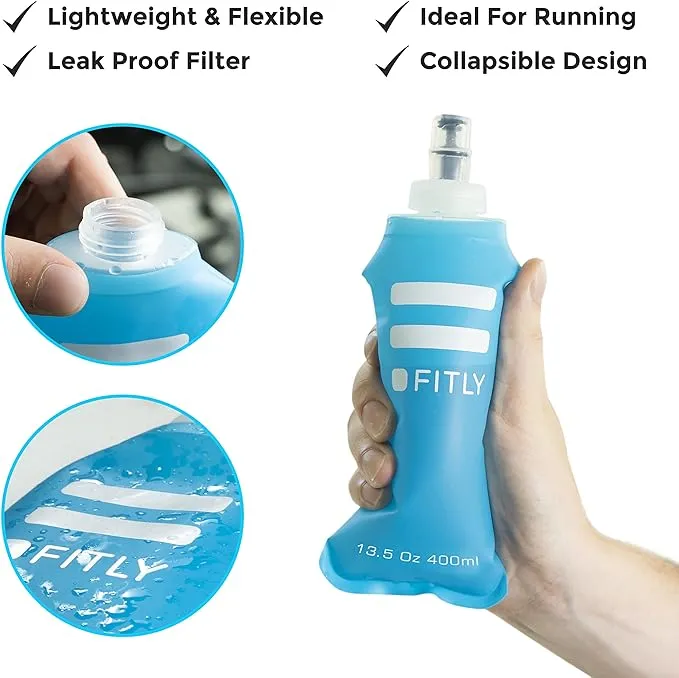 Large Soft Flask - 17 oz (500 ml) - Shrink As You Drink Pocket Soft Water Bottle for Hydration Pack/Running Vest- Folding Water Bottle for Running, Hiking, Cycling - Ski Water Bottles (F5L)