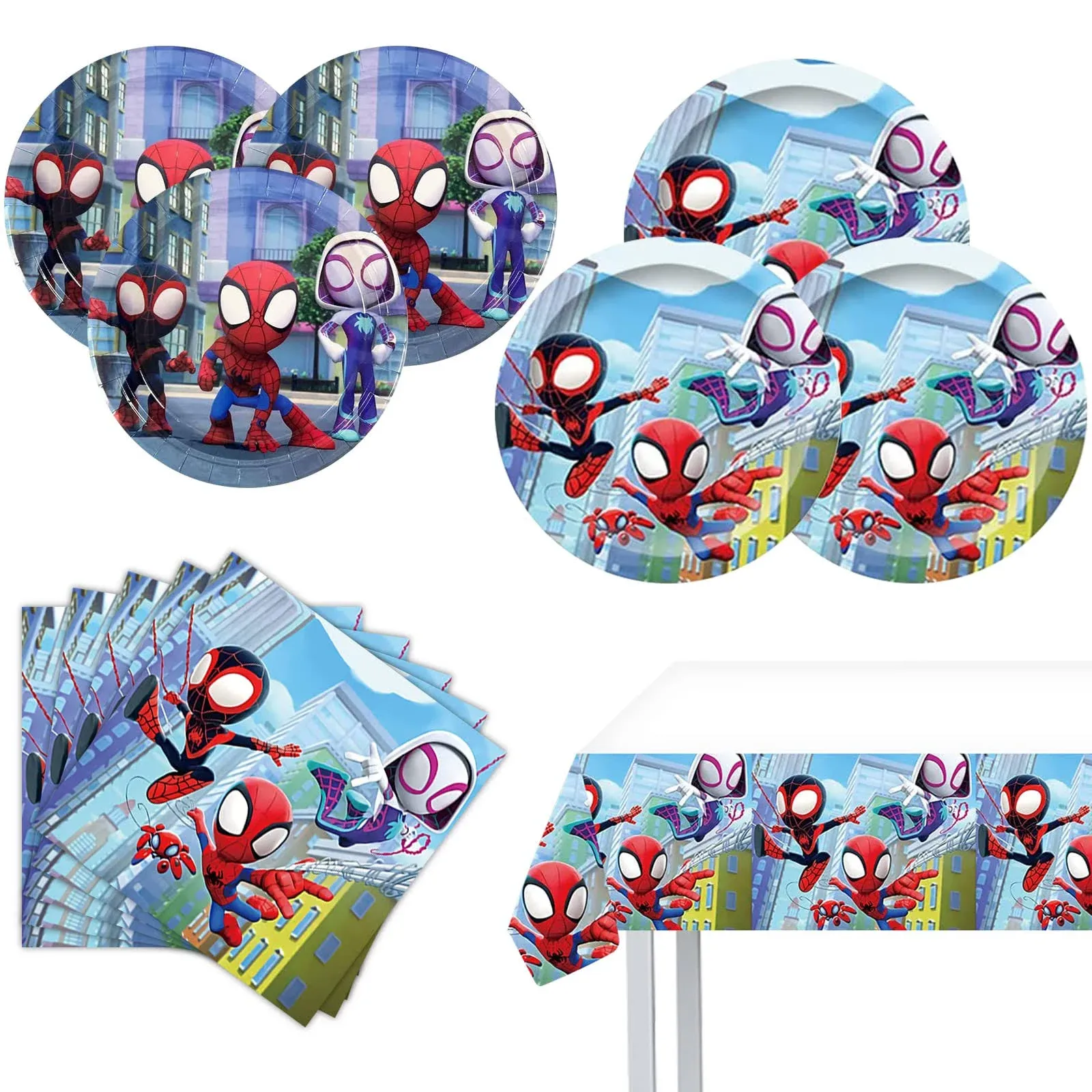 Eazyco Spidey and His Amazing Friends Birthday Decorations, 20 Plates, 20 Napkins and 1 Tablecover for Spidey and His Amazing Friends Birthday Party