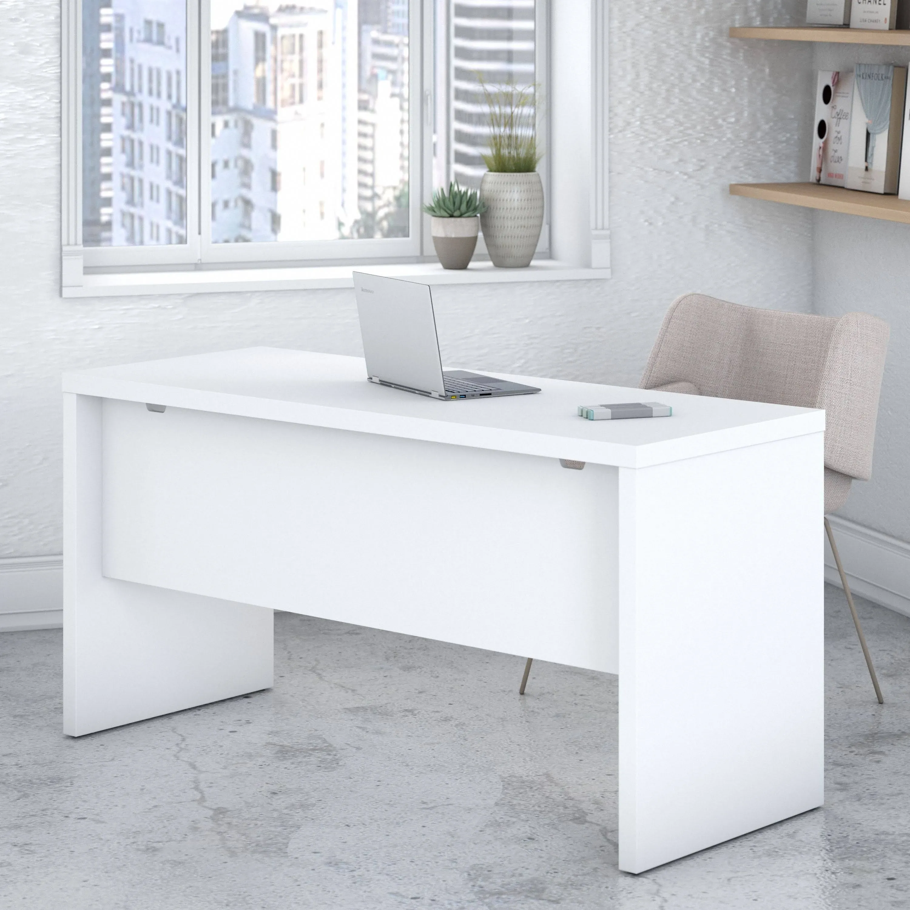 Echo 60W Credenza Desk in Pure White and Modern Gray - Engineered Wood