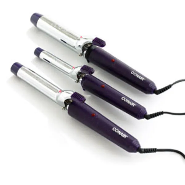 Conair Supreme Triple 0.5", 0.75", 1" Ceramic Spring Curling Iron, Purple, 3 Piece, CB433W2N