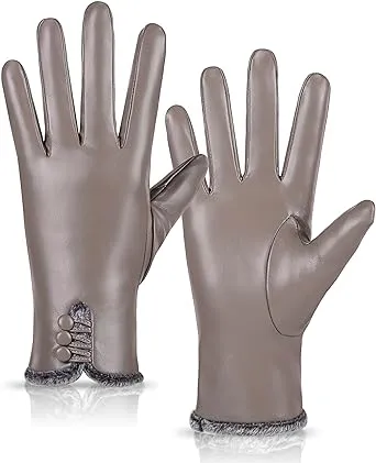 Womens Leather Gloves Fashion Cute, Gloves for Women Cashmere Lined, Winter Gloves for Women Touchscreen Driving