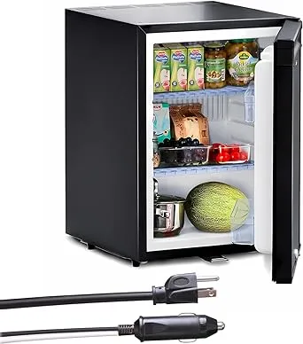 Semi Truck Refrigerator 1.7 Cu.Ft, AC/DC Compact Fridge with Lock, Reversible Door, Slim 12V Quiet Absorption Refrigerator for Truck, RV, Camper, Caravan, Boat, Black