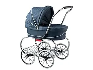 Valco Baby Classic Denim Blue Bassinet Doll Stroller – Timeless Design, Removable Bassinet, Perfect for Imaginative Play