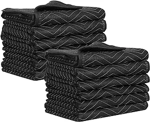 JourneyO Moving Packing Blankets - Ultra Thick Pro - 72" x 40"(27lb) - Professional Quilted Shipping Furniture Pads Black,12 Pack