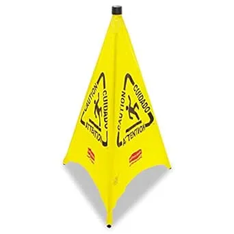 Rubbermaid Commercial Products Portable/Wall-Mount 3-sided Multilingual Wet Floor Pop Up Floor Cone with Storage Tube, 30", Yellow, Prevent Accidents in Restaurant/Grocery Store/Office