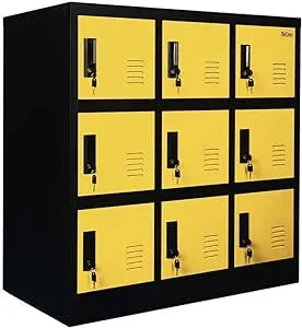 MECOLOR Metal Kids Locker for Girls and boys Playroom Storage cabinet for Clothes, Bag storage Toys and Book storage locker (Yellow, 9D)