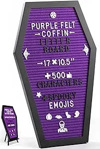 Coffin Letter Board Purple with Spooky Emojis +500 Characters, and Wooden Stand 