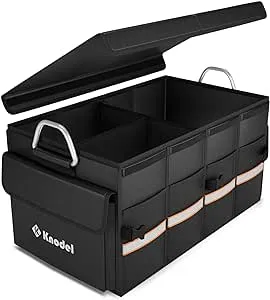 K KNODEL Car Trunk Organizer, Trunk Organizer With Lid, Heavy Duty Collapsible Trunk Storage Organizer for SUV, Truck, Car Cargo Trunk Organizer with Lid (Medium, Black)