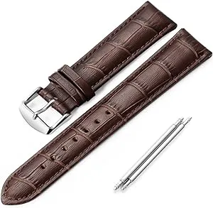 iStrap Leather Watch band Alligator Grain Calfskin Replacement Strap Stainless Steel Buckle Bracelet for Men Women-18mm 19mm 20mm 21mm 22mm 24mm-Black Brown