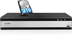 ZOSI H.265+ Full 1080P 16 Channel Hybrid 4-in-1 Surveillance CCTV DVR with 2TB HDD for 960H,CVI,TVI,AHD Home Surveillance Cameras,with Remote View,Motion Detection