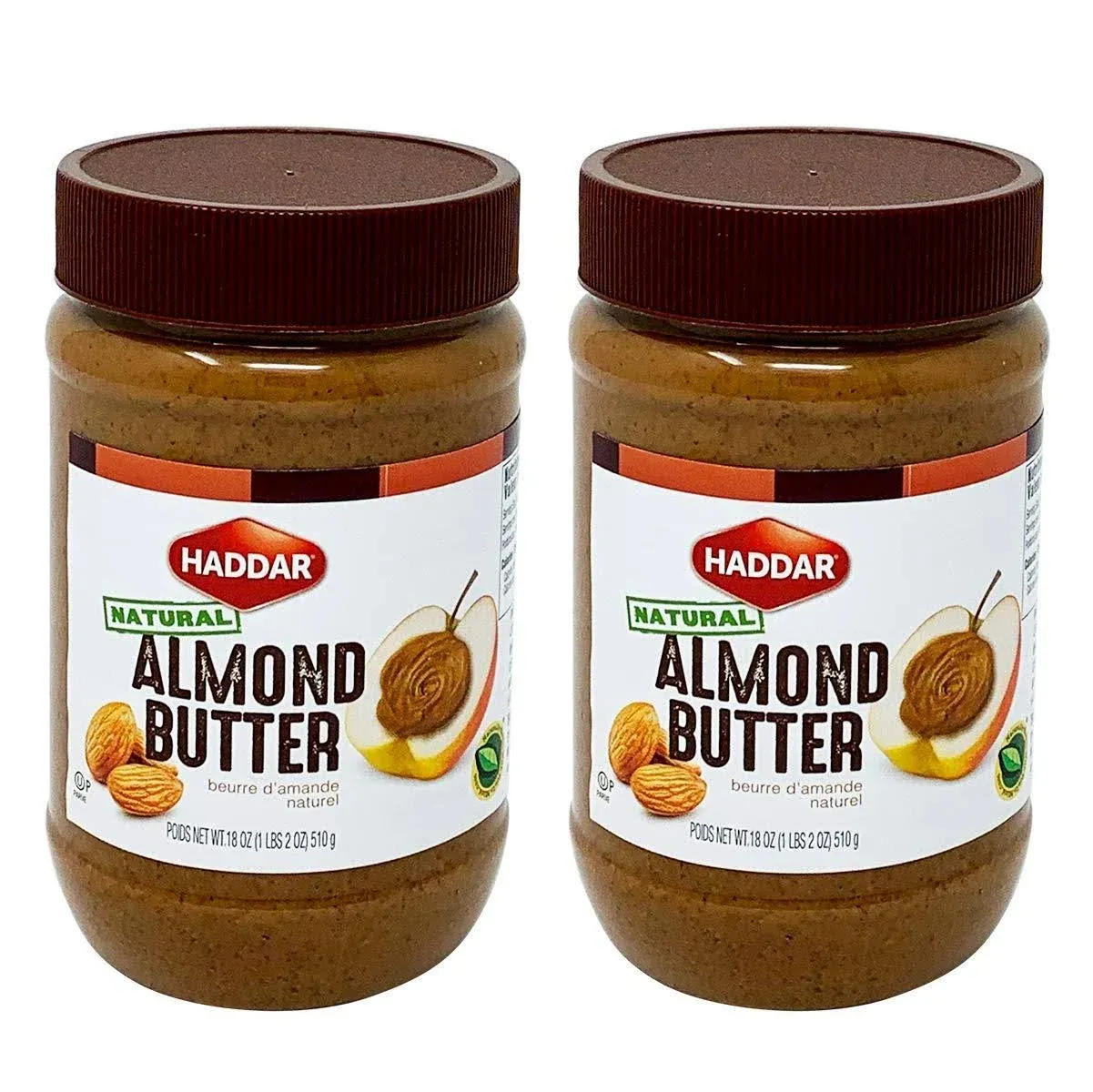 Haddar, 100% Pure Almond Butter, 18oz (2 Pack) Only One ingredient!