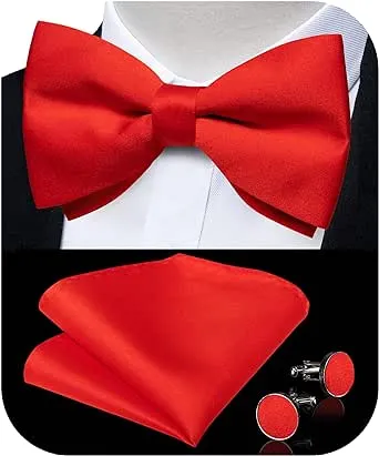 DiBanGu 3PCS Bow Ties for Men Pre-Tied Bow Tie and Pocket Square Set Adjustable 