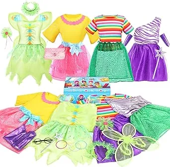 Little Girl Dress up Trunk Set, 20PCS Girls Pretend Play Princess Role Play Costumes Set, Singer, Princess, Fairy Costume for Girl Ages 3-7