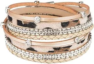 Multi Strand Leather Bracelet with Magnetic Clasp