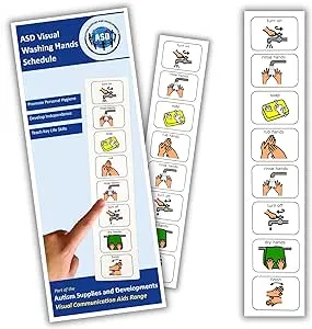 Autism Washing Hands Routine Chart – Independent Hand Washing Visual Schedule for Kids – Premium Heavy Duty Plastic - Special Education Must Have – Autism Learning Materials (English)