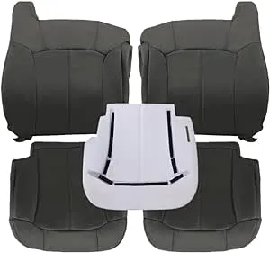 GXARTS Driver and Passenger Side Bottom Replacement Seat Cover and Top Lean Back and Driver Foam Cushion #122 Dark Gray Compatible with Chevy Silverado GMC Sierra 1999 2000 2001 2002