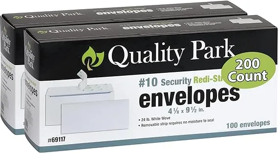 Quality Park Envelopes Letter Size #10 - Security Tinted Envelopes Self Seal 4/18 x 9.5" - Windowless Design - Mailing Envelopes for Official Business & Legal Letters - 200 Pack