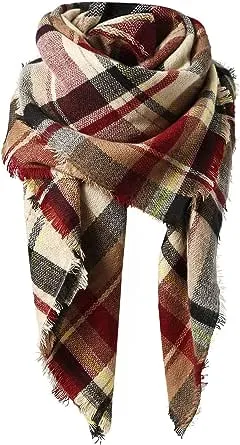 American Trends Women's Fall Winter Scarf, Classic Tassel Plaid, Warm Soft Chunky Blanket Wrap Shawl Scarves, Large, Pink