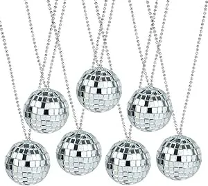 Mirror Disco Ball Necklaces, Pack of 12, Disco Theme 70s Party Decorations, Disco Photo Booth Props, Dance Party Favors and Supplies for Kids and Adults