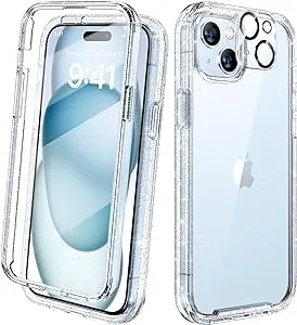 Diaclara Designed for iPhone 15 Plus Case 6.7'', Full Body Rugged Case w/Built-in Touch Sensitive Anti-Scratch Screen Protector+9H Glass Camera Lens Protector, Clear Glitter