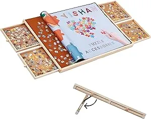 YISHAN 1000 Piece Wooden Jigsaw Puzzle Board Table with Drawers and Cover, Adjustable Puzzle Easel, 30''x22'' Portable Tilting Puzzle Plateau for Adults and Children, Rubber Cover