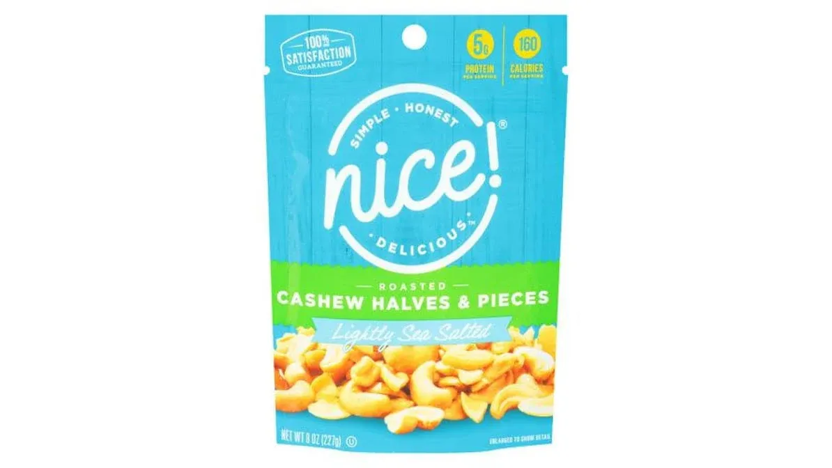 Nice! Cashews Halves & Pieces, Roasted with Light Salt - 8 oz pouch