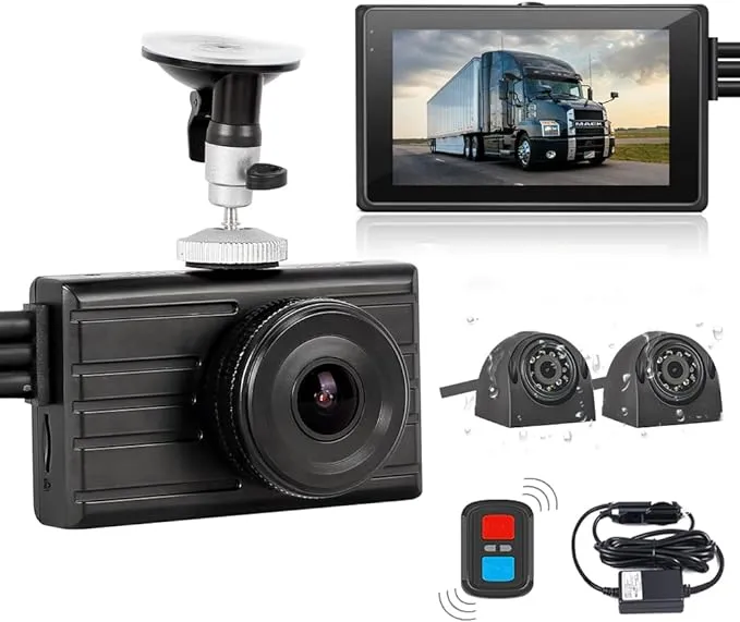 VSYSTO 3CH Truck Dash Cam, WiFi 3" LCD Screen HD 1080P Front & 720P Sides Backup Camera, Waterproof Infrared Night Vision Lens DVR for Semi Trailer Van Tractor Car Vehicle RV, G-Sensor Loop Recording