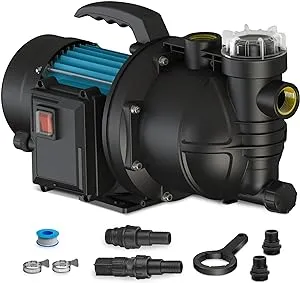 FLUENTPOWER 1HP Portable Garden Transfer Pump, 900GPH Electric Sprinkler Booster Pump, Shallow Well Jet Pump for Home Lawn Irrigation and Water Draining, 13 ft Suction Hose Kit included