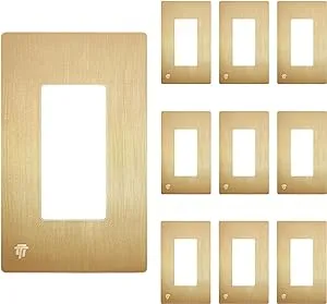 ENERLITES Elite Series Screwless Decorator Wall Plate Child Safe Outlet Cover, Glossy, Size 1-Gang 4.68" H x 2.93" L, Unbreakable Polycarbonate Thermoplastic, SI8831-BGD-10PCS, Brushed Gold (10 Pack)