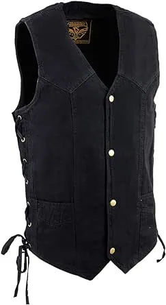 Milwaukee Leather DM1315 Men's Black Classic Denim Western Style Cowboy Biker Vest with Adjustable Side Laces