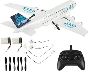 RC Plane Remote Control Airplane RC Plane,2.4Ghz DIY 2 Channels Radio Control Airplane Built in 6-Axis Gyro, A380 RC Aircraft EPP Foam Glider for Beginner (Two Batteries)