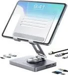 BYEASY iPad Stand, Laptop Docking Station, 8 in 1 iPad USB C Hub, Type-C Tablet Stand with Hdmi, 3.5mm Jack, LAN, 100W PD Charging, 2*USB 3.0, SD/TF C