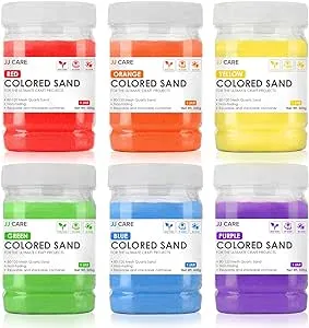 JJ Care Colored Sand, 7.2 lbs. [6 bottles] Craft Sand Art Kit for Kids 3 Years Above, Non-Toxic Color Sand Art Bulk, UV Stable Colorful Sand for