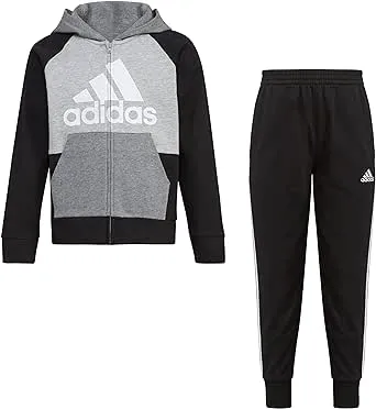 adidas Boys Zip Front French Terry Hooded Jacket and Joggers Set