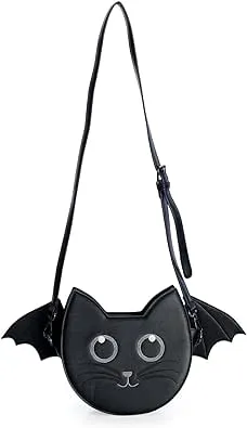 Lost Queen Women&#039;s Wendigo Shoulder Bag Cute Black Cat Bat Crossbody Purse