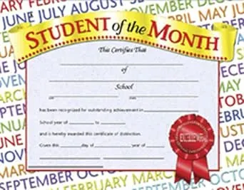 Hayes Student of the Month Certificate, 8-1/2 X 11 in, Paper, Pack of 30, Blue Ink, 0.5 mm Micro Tip - 78289