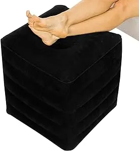 Inflatable Ottoman Travel Foot Rest - Foot Pillow for Office Desk, Car, Chair, Airplane - Leg Elevation Cushion with Bag and Hand Pump - for Kids, Adults - Adjust Height and Firmness