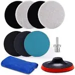 ZFE 5Inch Glass Polishing Pads, 10pcs Wool Felt Disc Glass Polishing Kit Buffing Pads Sanding Discs with Backing Pad and M14 Drill Adapter for