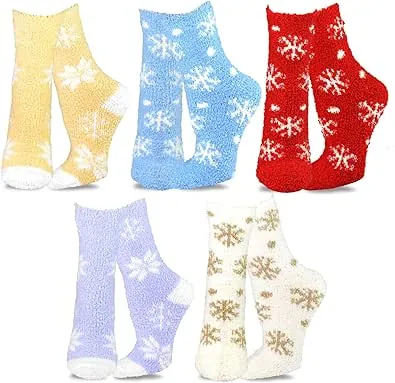 Teehee Women's Cozy Fuzzy Slipper Crew Socks (5-Pack)