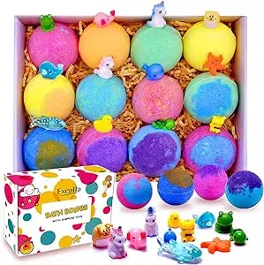 Bath Bombs for Kids with Toys Inside Surprise - 12pack Bubble Bath Fizzies Vegan Essential Oil Spa Bathbombs Fizz Bath Balls Kit for Girls Boys Women Skin Moisturize, Handmade Girl Gift Set, Kid Safe