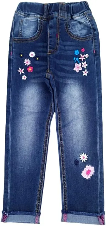 Kidscool Space Little Girl Daily Embroidered Denim Pants,4-5 Years, Infant Girl's ...