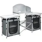 Costway Folding Portable Aluminum Camping Grill Table with Storage Organizer Windscreen