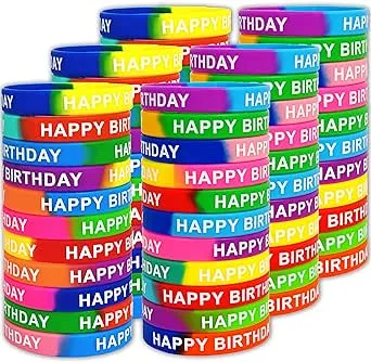 66 Pieces Birthday Rubber Bracelets(22 Styles),Colored Birthday Wristbands for Birthday Party Favors,Stretch Birthday Rubber Wristbands for Birthday Party Supplies