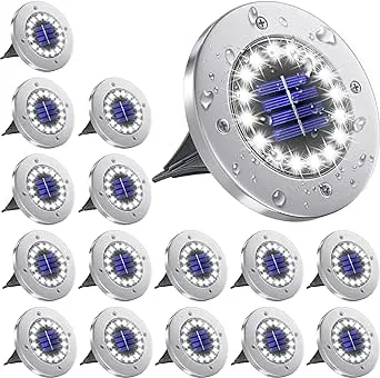 NFESOLAR 16 Pack Solar Lights Outdoor, 16 LEDs Bright Solar Ground Lights Outdoor Waterproof for Pathway Garden Yard Lawn Walkway Driveway (White)