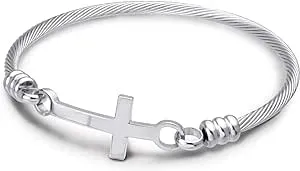 555Jewelry Modern Stainless Steel Metal Religious Cross Clasp Bangle