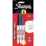 Sharpie Retractable Permanent Markers, Ultra-Fine Point, Assorted Colors, Pack Of 3 Markers