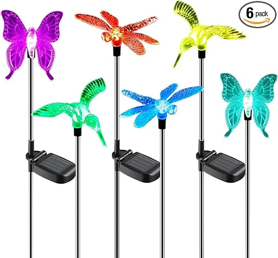 OxyLED Solar Lights Outdoor - 6 Pack Solar Garden Figurine Stake Lights, Color Changing Halloween Decorative Landscape Light LED Solar Powered Hummingbird Butterfly Dragonfly for Patio Yard Pathway