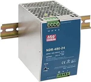 Mean Well NDR-480-24 480W 20A 24VDC Single Output AC to DC DIN Rail Power Supply (NDR Series Economical Model EMC EN55022 Class B)