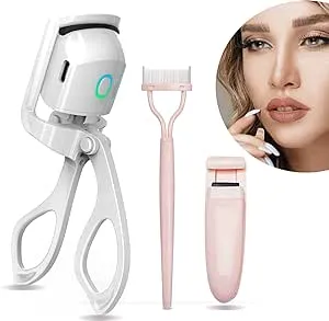 Heated Eyelash Curler USB Rechargeable Electric Eyelash Curler with Eyelash Separator Partial Precision Eyelash Curler 2 Heating Modes Long Lasting Natural Curling Eye Lashes